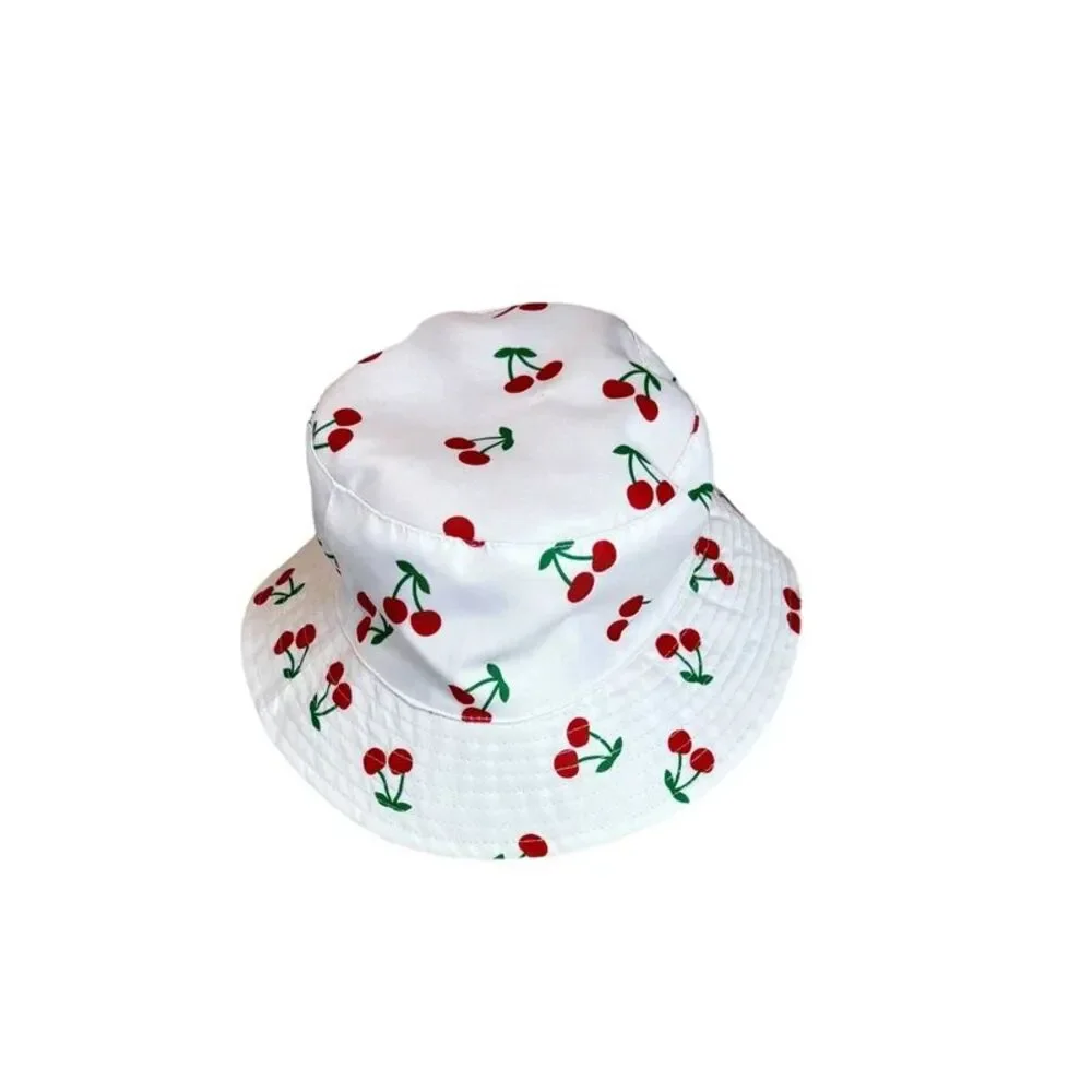 Bucket Hat White & Cherries Adult Cottagecore Vibe
